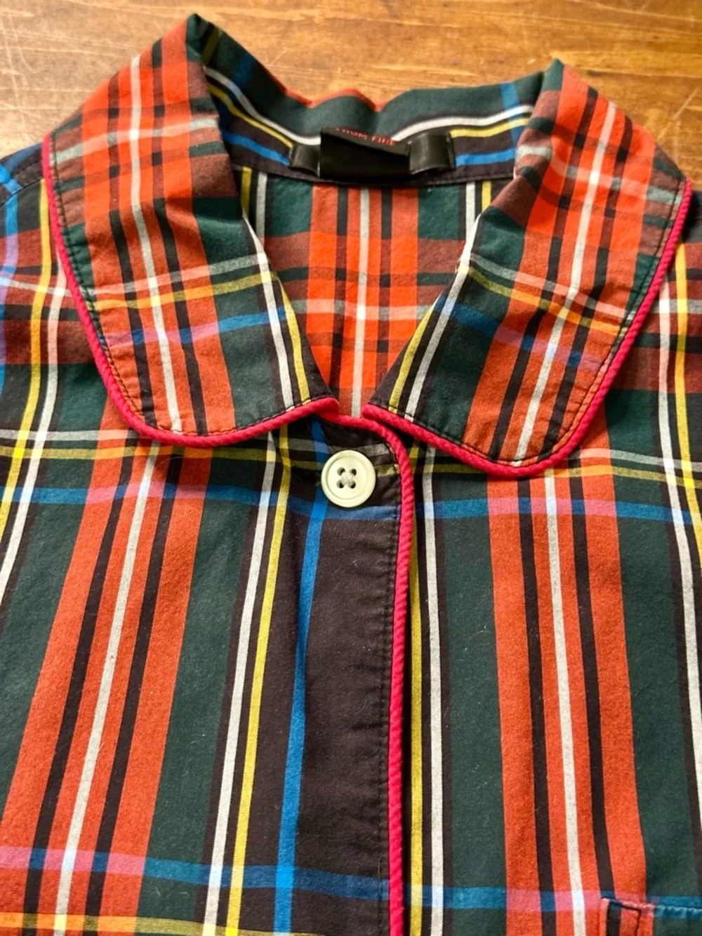 J.Crew Plaid Button Front Blouse Red Trim Cotton Preppy Tartan Shirt Classic
